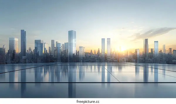 Modern City Skyline from Rooftop Perspective