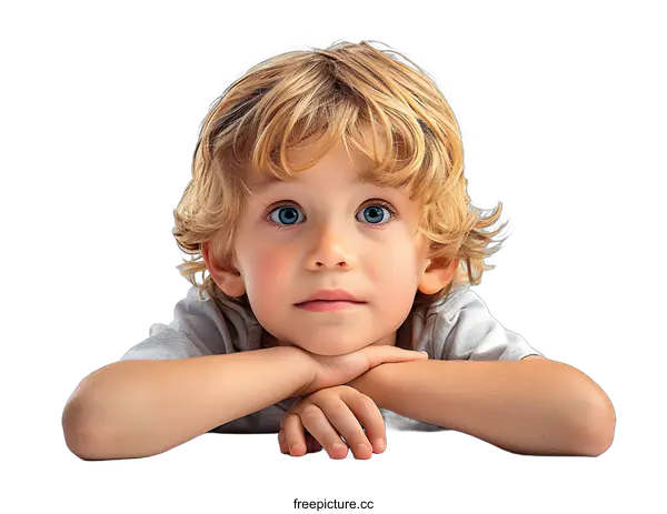 [Transparent Background PNG]Portrait of a cute caucasian boy with blond hair and blue eyes