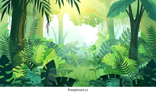 Green Lush Jungle Forest Background Illustration