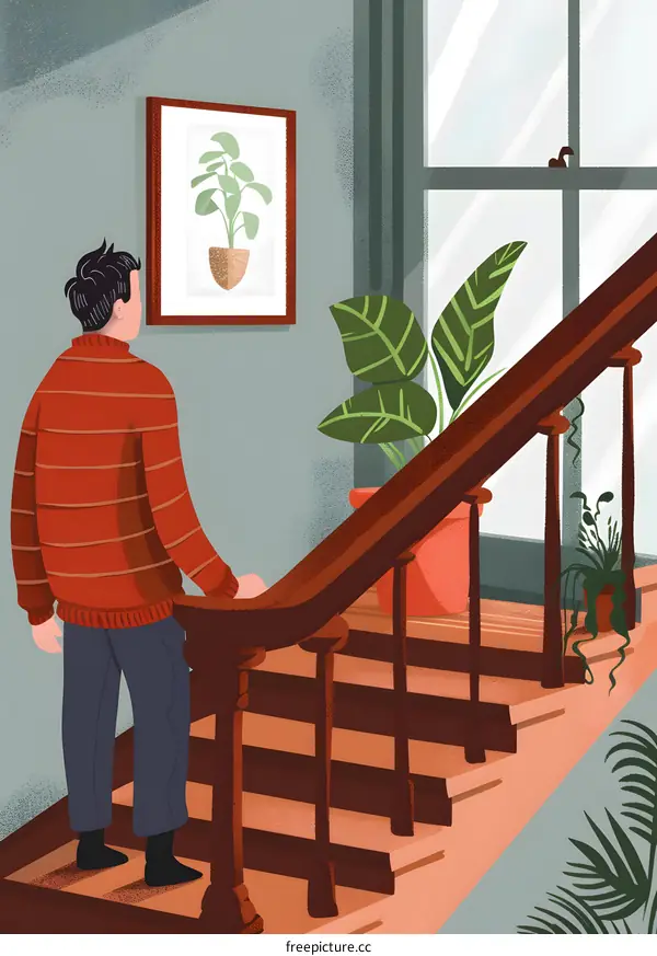 Man Looking at a Plant Framed Art On the Wall