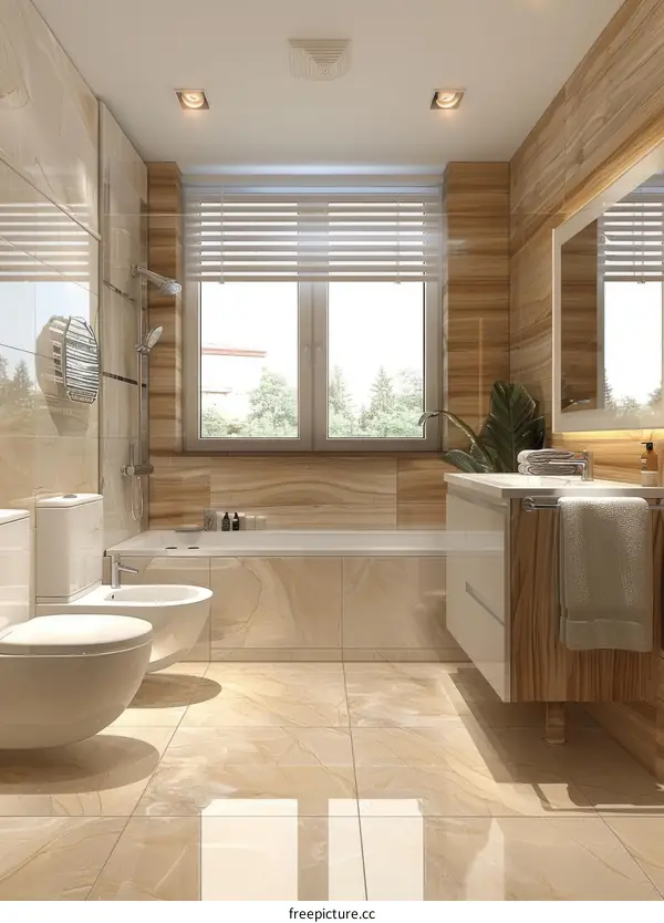 Modern Bathroom Design With Bathtub And Bidet