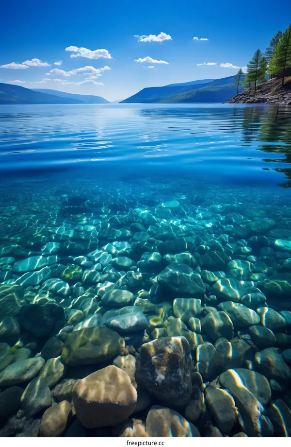 Crystal clear water of lake baikal in summer
