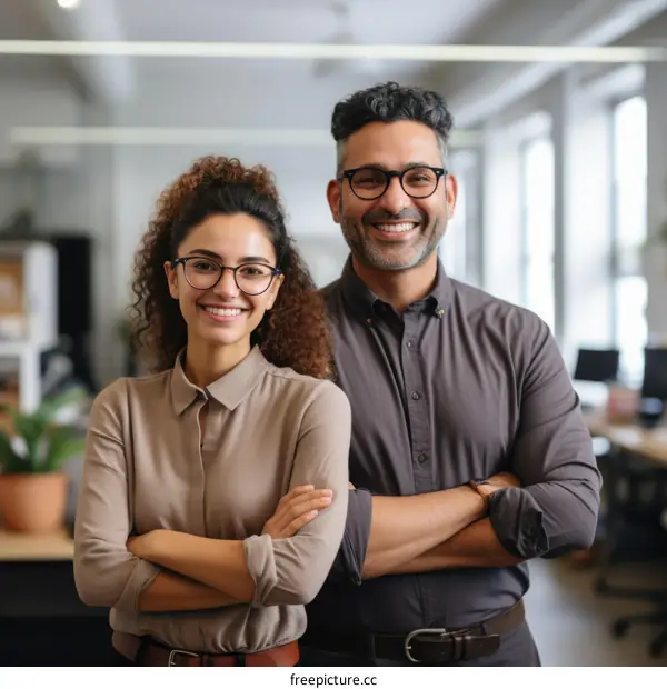 Portrait of two smiling business professionals in an office
