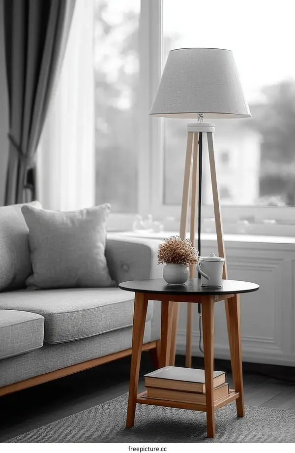 Modern Living Room Corner with Lamp and Side Table