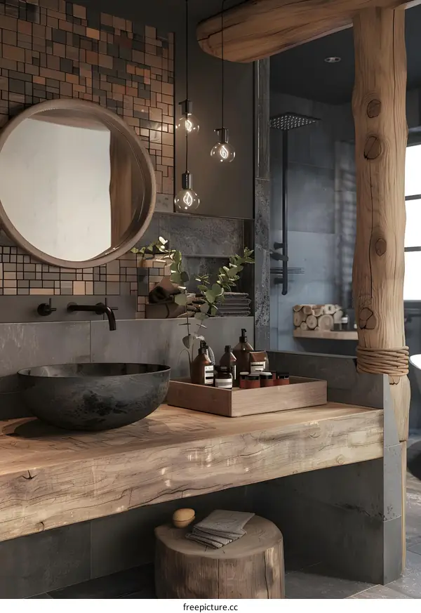 Modern Bathroom Design with Rustic Wood Elements
