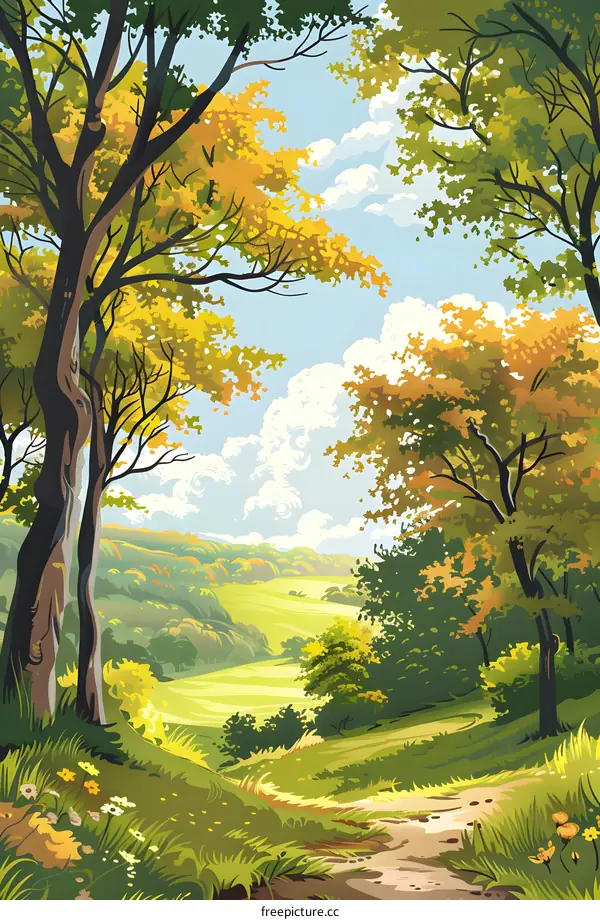 Peaceful Woodland Landscape with a Winding Path