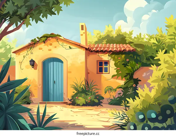 Beautiful Cottage Garden Landscape Illustration