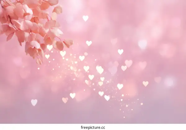 Delicate Pink Floral Background with Hearts