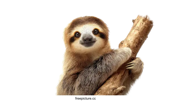 [Transparent Background PNG]Adorable Sloth on Branch Close-up