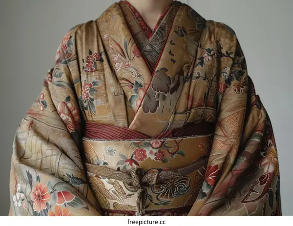 A woman wearing a kimono with a floral pattern