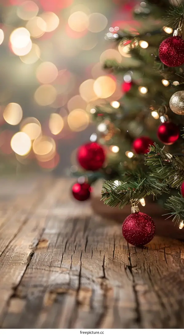 Classic Christmas Tree Decorated with Red and Gold Ornaments