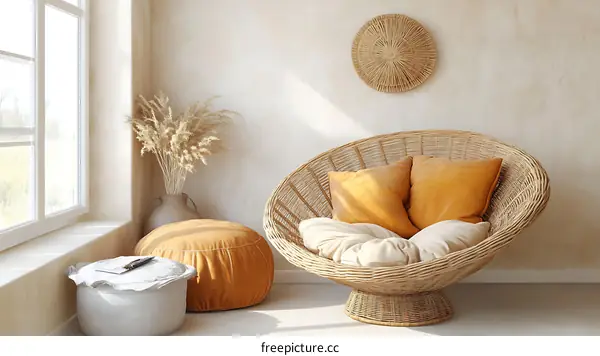Bohemian Corner Relaxation Spot with Wicker Chair
