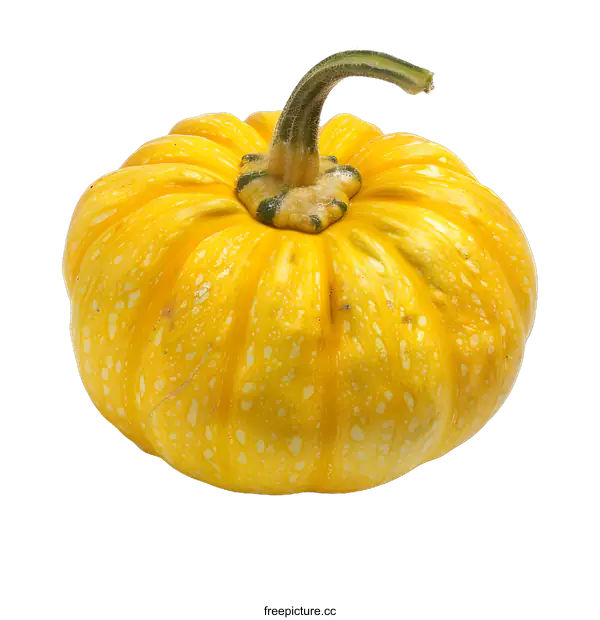 [Transparent Background PNG]Yellow Small Pumpkin With Green Stem Isolated On White Background