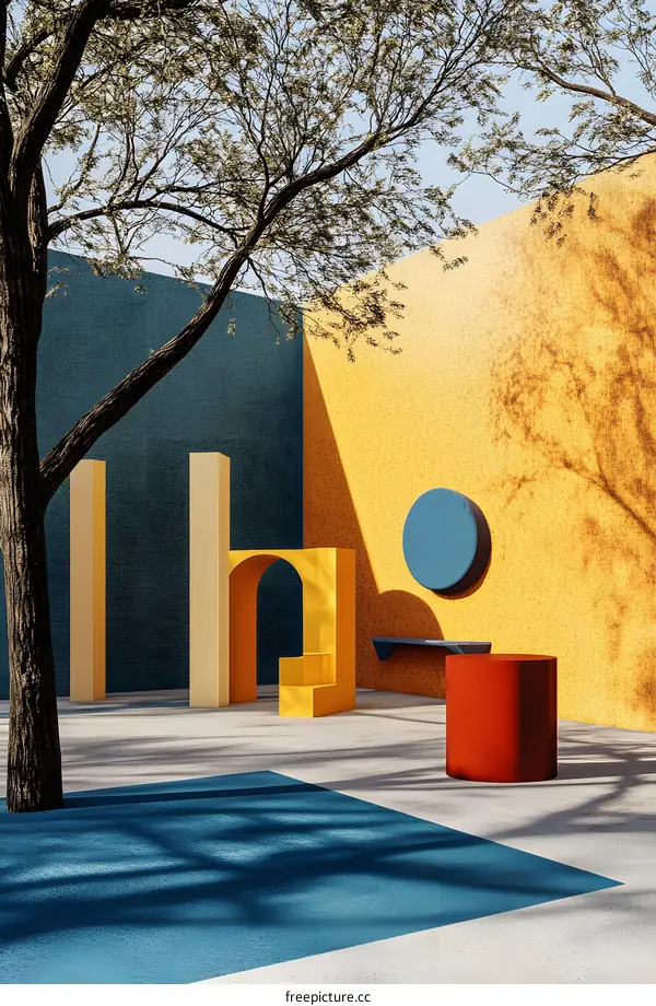 Abstract Minimalist Architectural Design with Yellow and Blue Colors