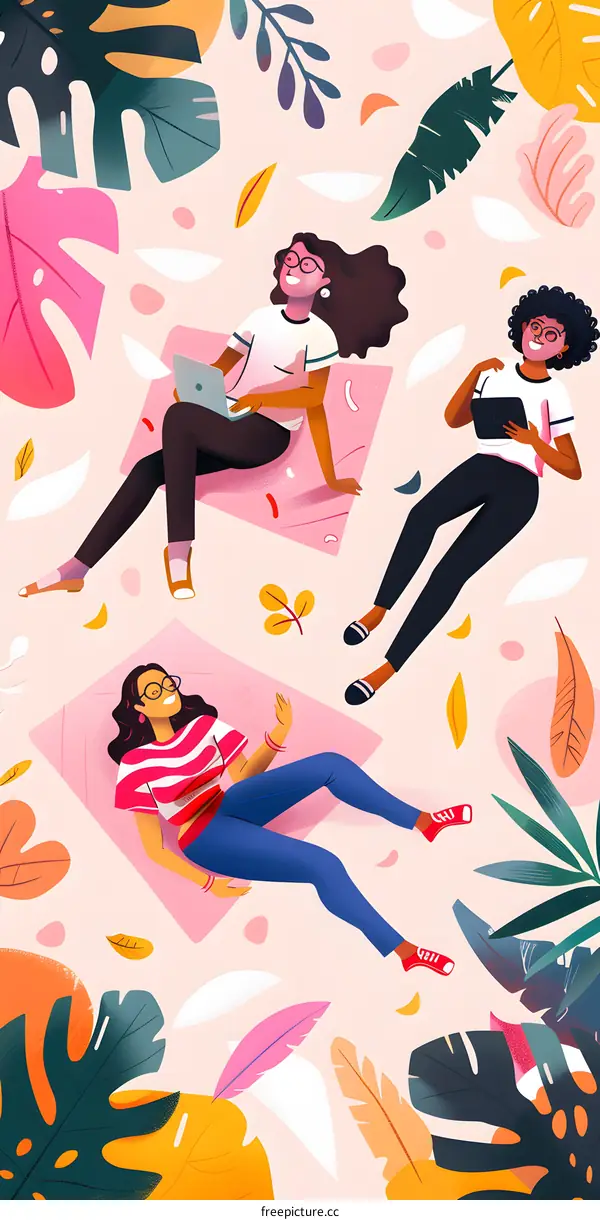 Three Women Relaxing On The Grass