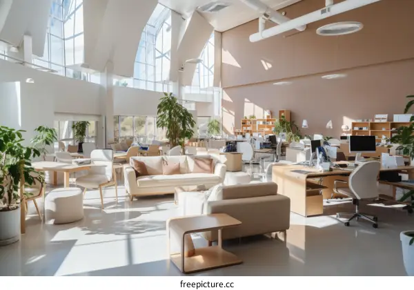 An open-plan office space with a modern design