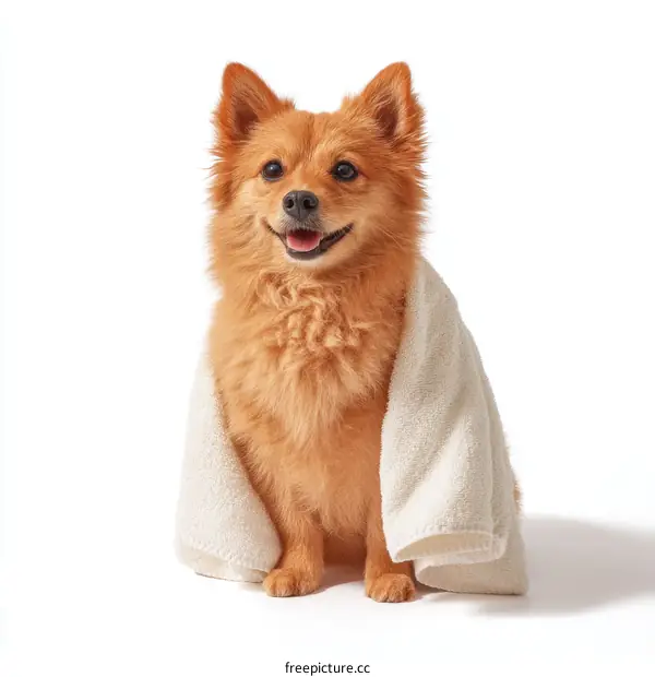 Adorable Pomeranian Dog with a Towel
