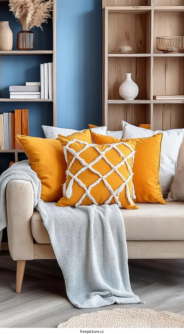 Cozy Living Room Decor with Mustard Yellow Pillows
