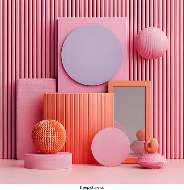 Abstract Pink and Orange 3D Geometric Shapes