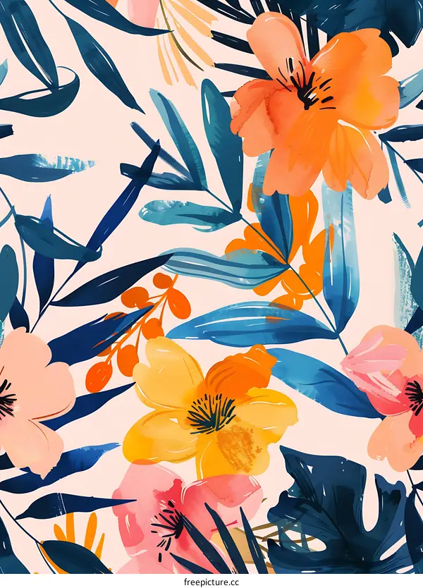 Tropical Floral Watercolor Seamless Pattern