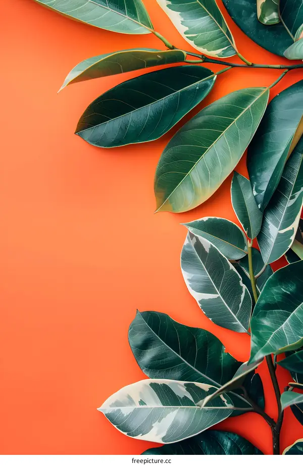 Green Leaves on Orange Background