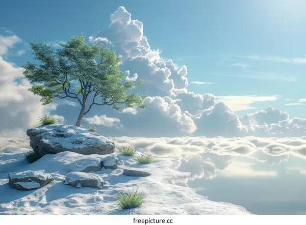 Winter Mountaintop Serenity with a Solitary Tree