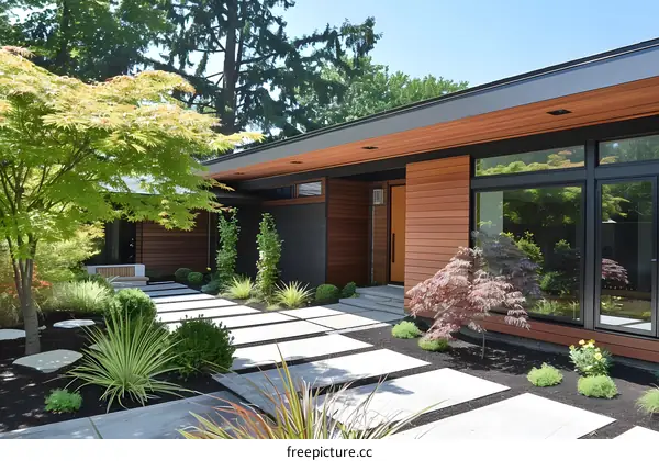 Modern Home Exterior with Landscaped Yard