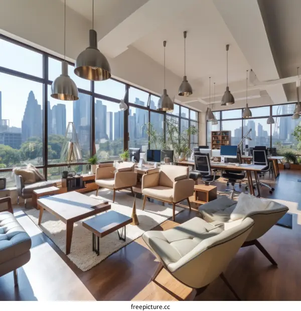 Modern office interior with city view