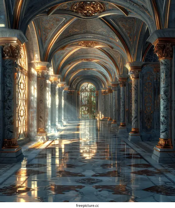 Opulent Hallway with Marble and Gold