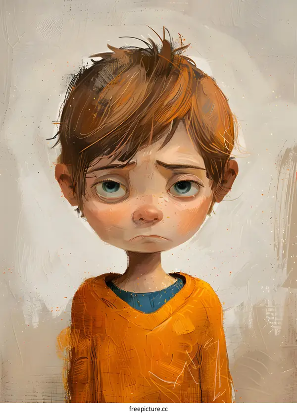 sad boy with freckles