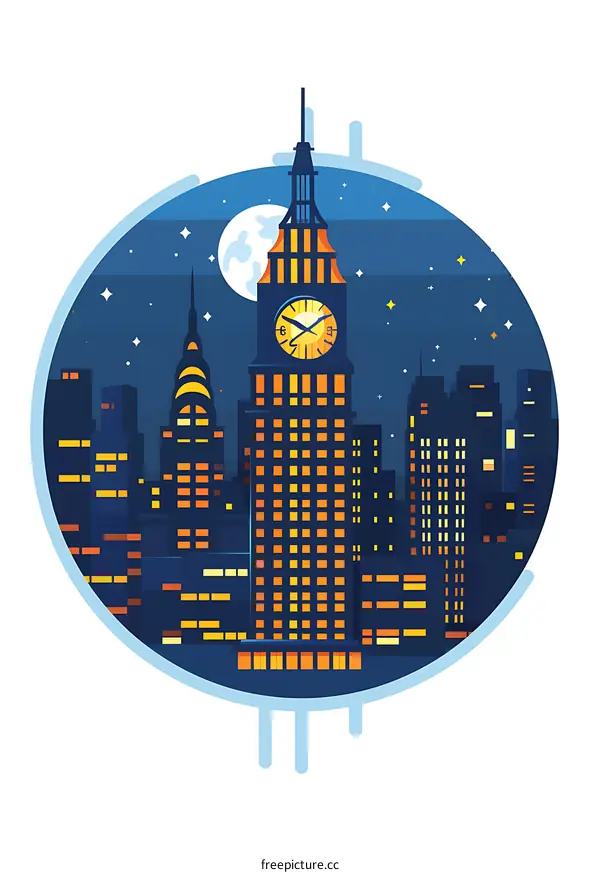 Night Cityscape with Big Ben and Moon