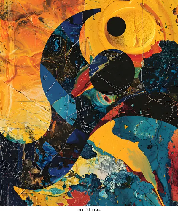 Abstract Art with Circular Shapes and Cracks