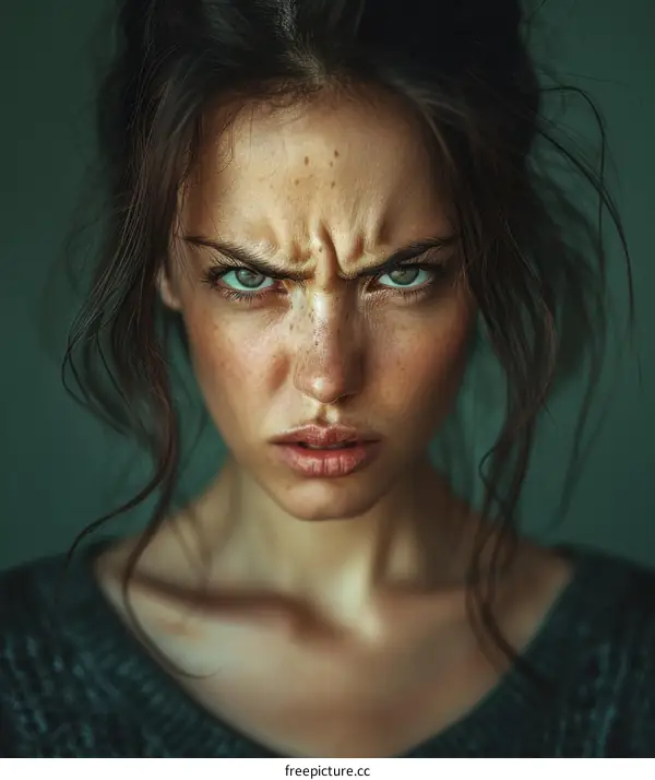 Close Up Portrait of a Young Woman with a Serious Expression