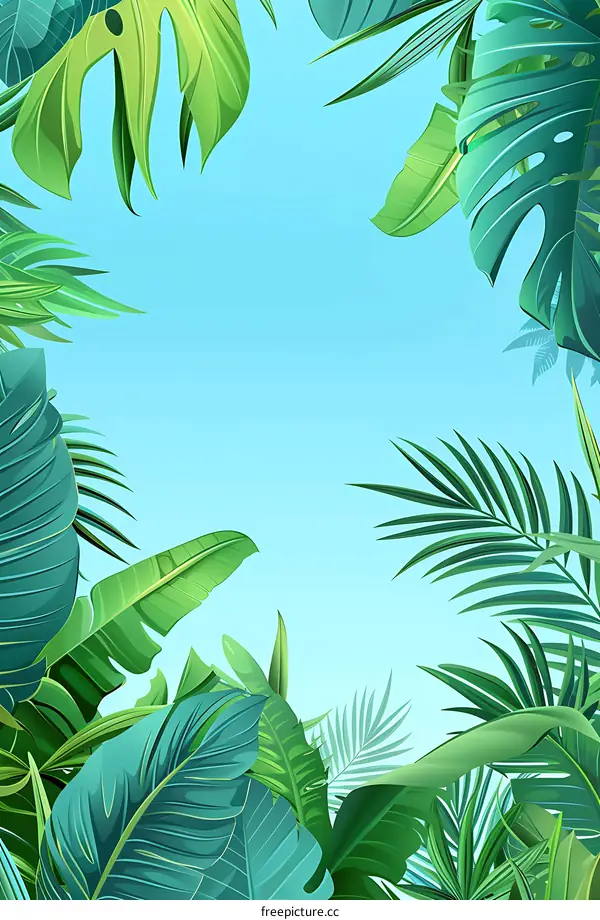 Tropical Leaves Frame Summer Background