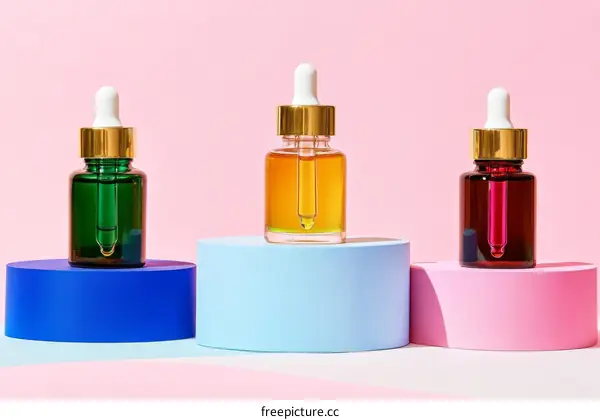 Cosmetic Serum Bottles on Podiums