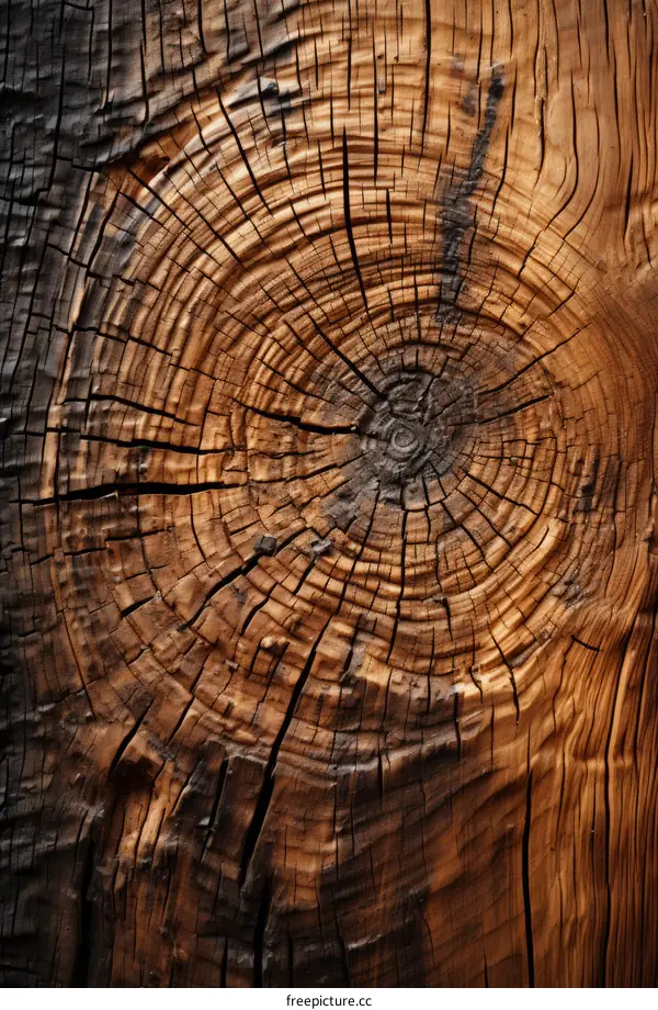 A cross section of a tree trunk shows the growth rings.