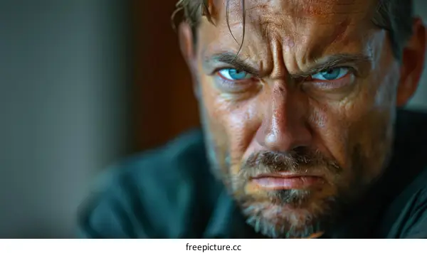 Portrait of an intense man with blue eyes