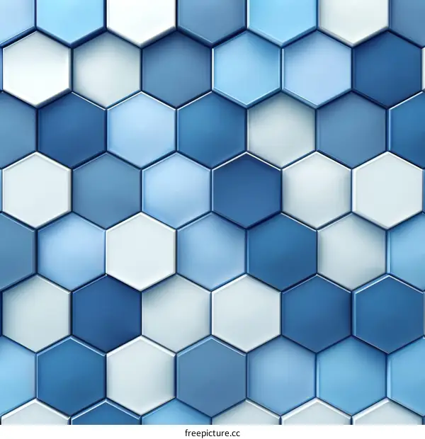 Blue and white glossy hexagon tiles seamless pattern