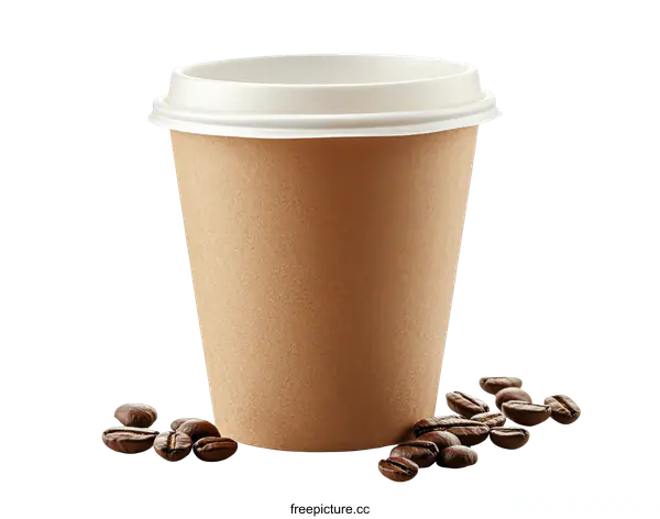 [Transparent Background PNG]Brown Disposable Coffee Cup with Coffee Beans