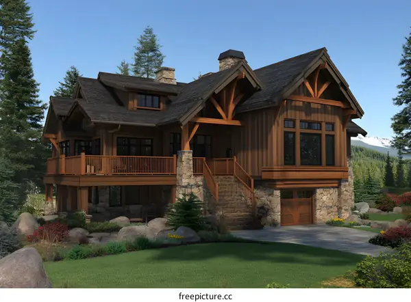 Modern Mountain Home Design with Stone and Wood