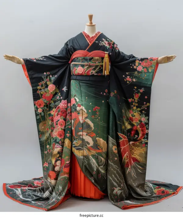 A woman wearing a kimono with a floral pattern