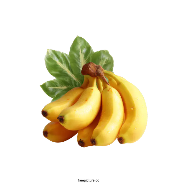 [Transparent Background PNG]Bunch of Bananas with Leaves on White Background