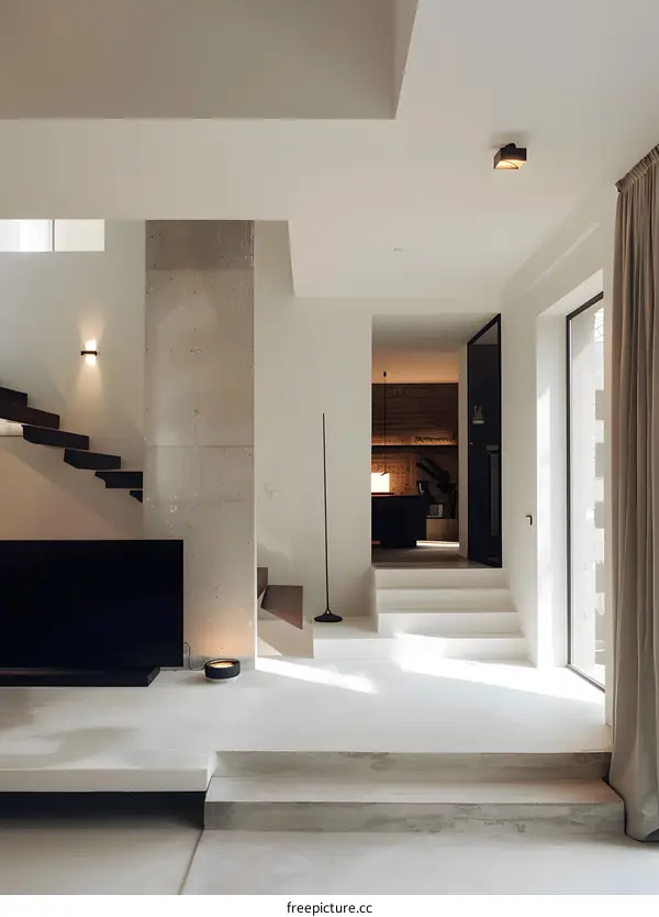 Modern Minimalist Concrete Staircase and Interior Design