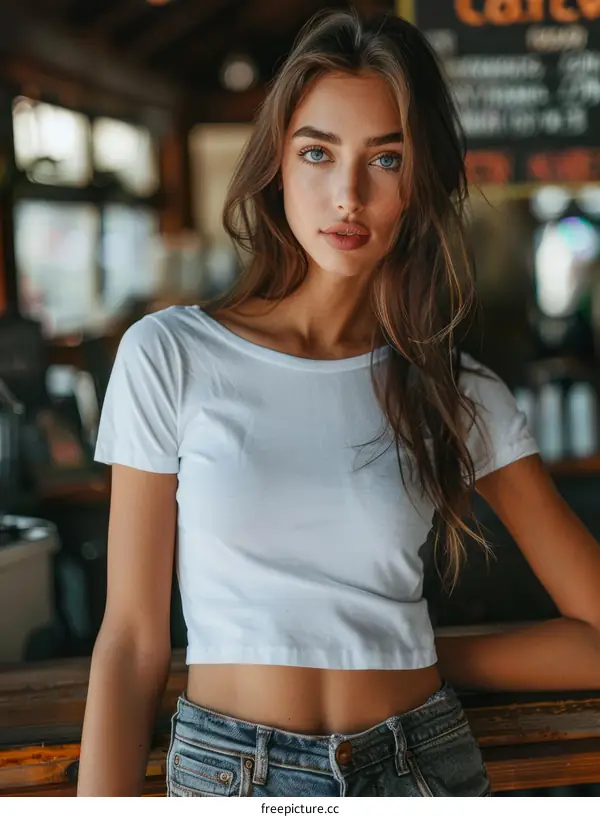 Stunning blue eyed brunette model with flawless skin