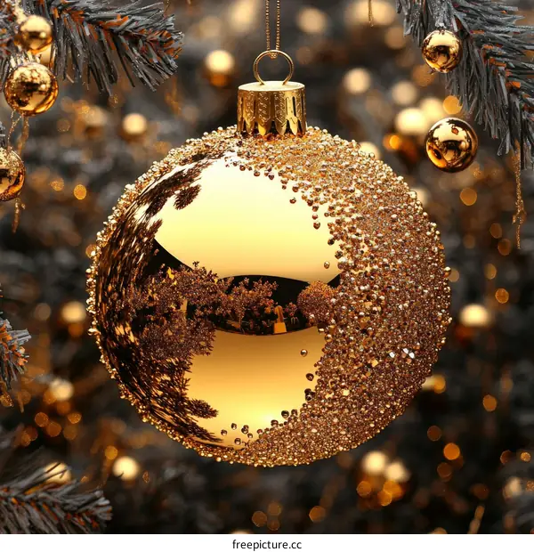 Golden Christmas Ornament with Sparkling Details