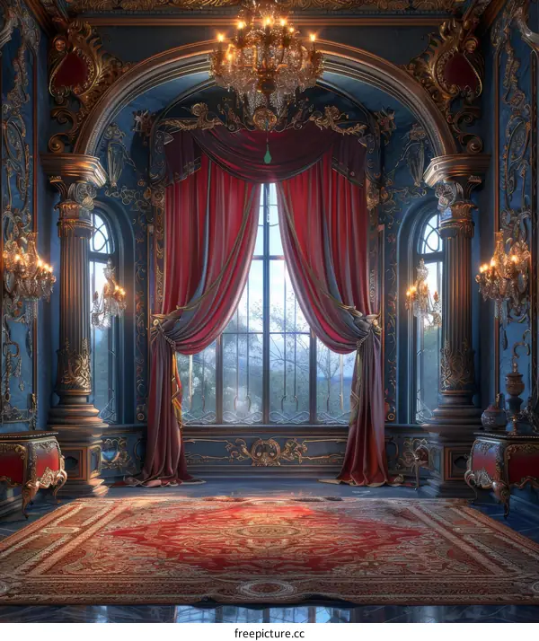 Blue and red throne room