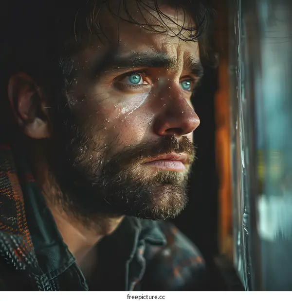 Portrait of a man looking out the window