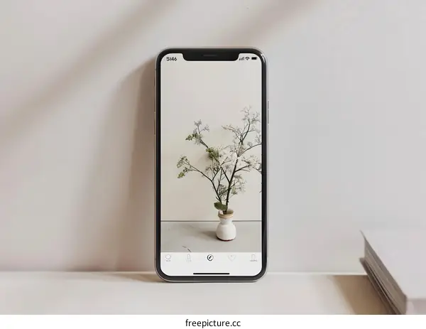 White Flowers in a Vase on a Smartphone Screen
