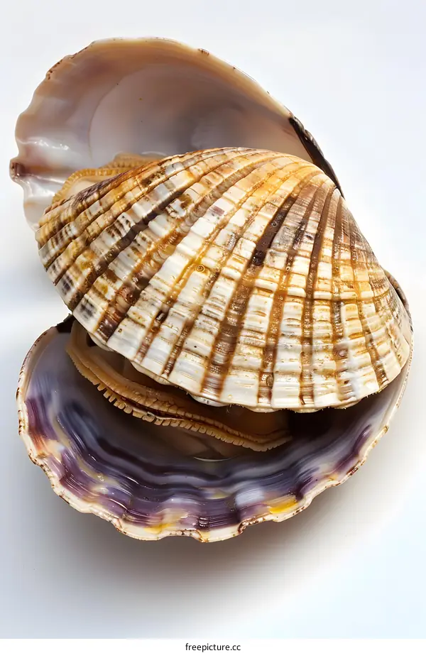 Empty Scallop Shell on White Background