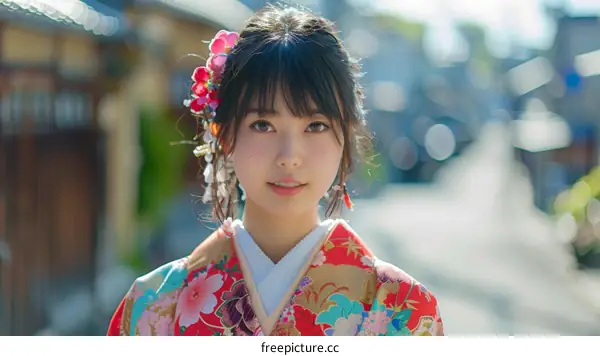 Portrait of a young woman in a kimono